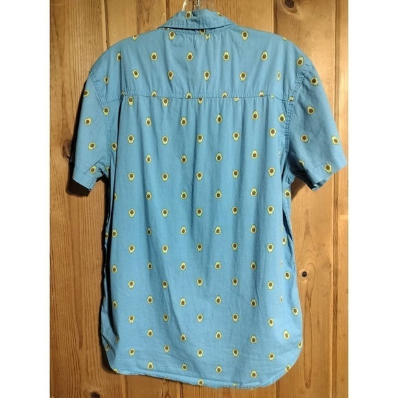Five Points short sleeve button up avocado printed design blue men size medium - Picture 6 of 6